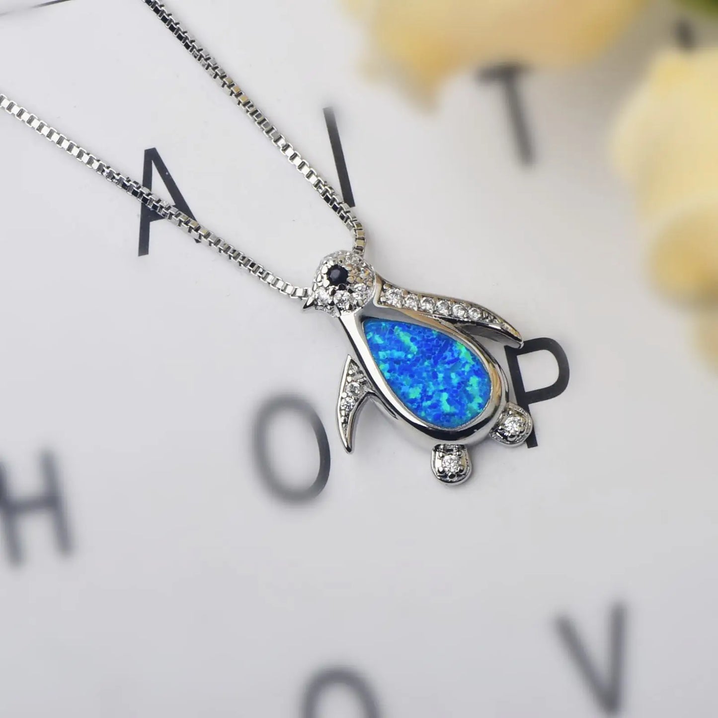 Minimalist Ins Penguin Pendant Necklace Natural Opal Inlay Fashion Jewelry Bulk