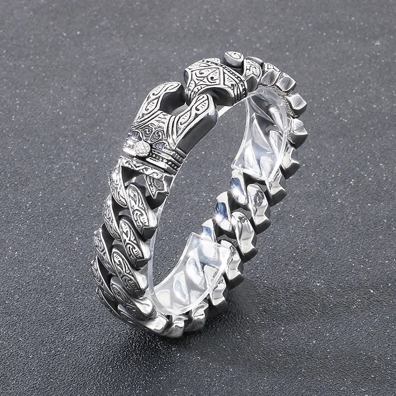REBEL Fine Jewelry Fashion Cuban Bracelets Men Stainless Steel Nordic Skull Bracelet Homme