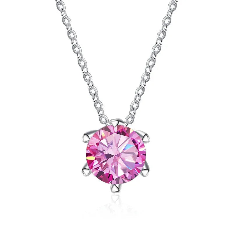 Factory Custom Minimalist 925 Sterling Silver Six Claw Set Round Cut 1 Carat Colorful Moissanite Pendant Necklaces Women