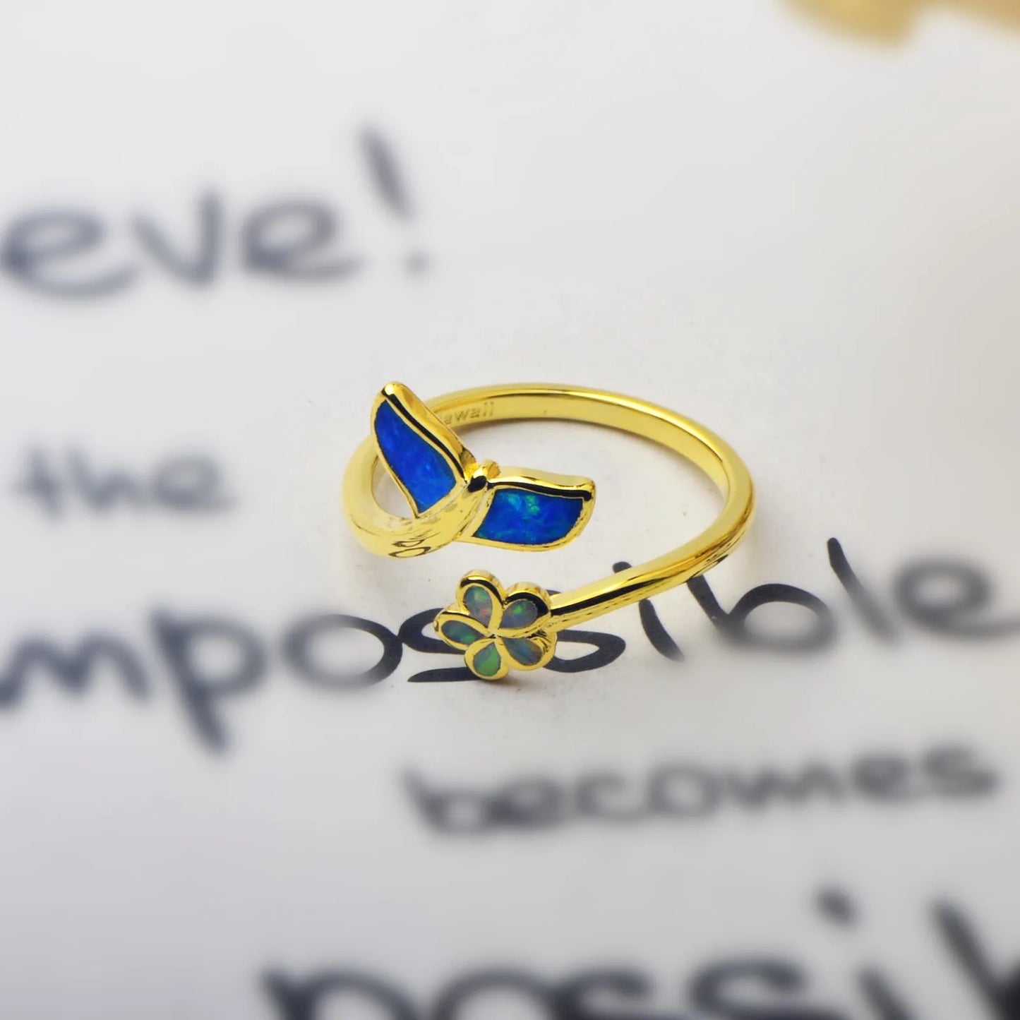 Mermaid Tail  Flower Opal Open Ring  Gem Gold-Plated Band  Enchanting Ocean-Themed Jewelry for Women Trendy Style