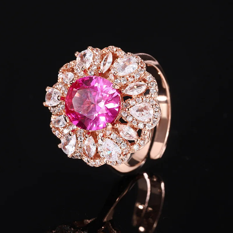 Gemfiori Advanced Color Treasure Purple Three Piece Jewelry Earnail Necklace Ring Female Ins Luxury Versatile Set