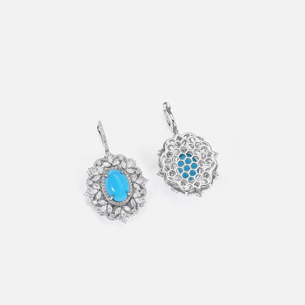MUSHAN Women's Luxury Stud Earrings 18K Gold Plated Sterling Silver Blue Turquoise Wedding Party Gift Jewelry