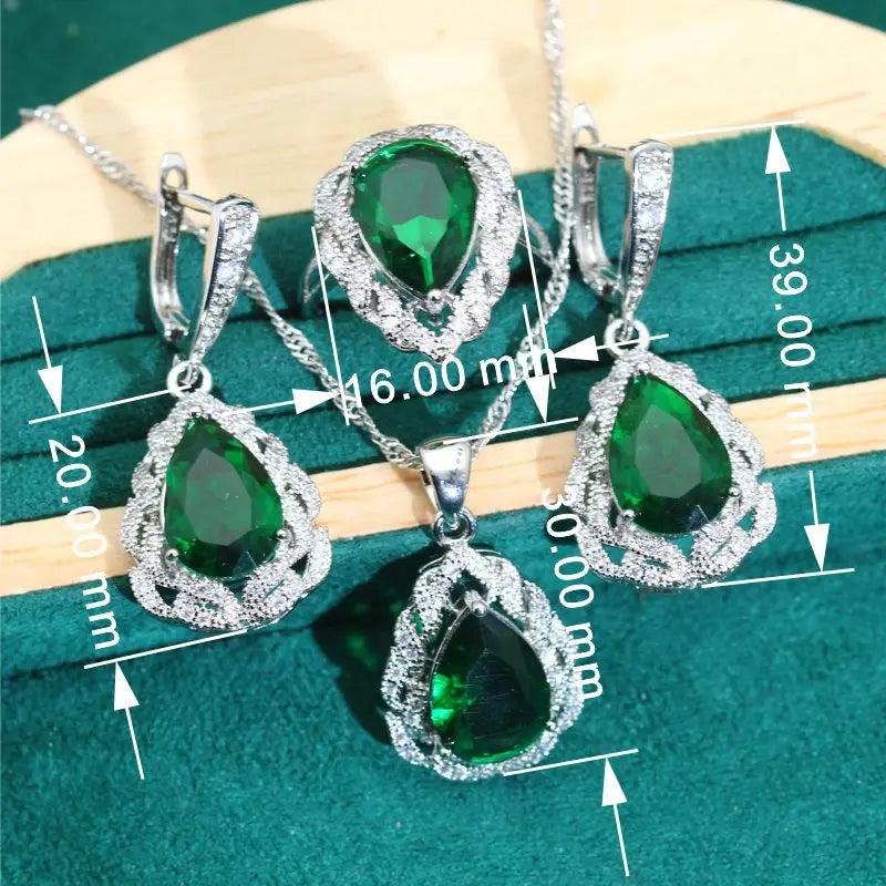 XOTICA Classics Green Zircon 925 Silver Jewelry Sets for Women Wedding Bracelet Earrings Necklace Pendant Ring Dating Gifts
