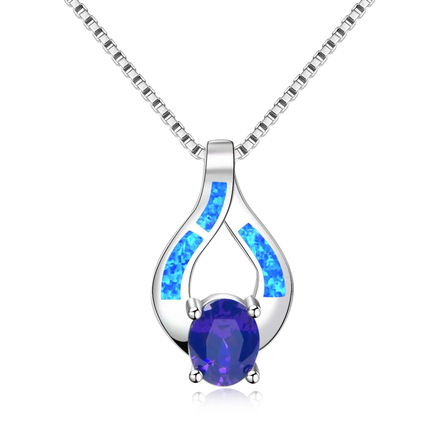 Tiktok Ins Viral Blue Opal Heart Necklace | Copper Silver Plated Nightingale Pendant Bohemian Jewelry Wholesale