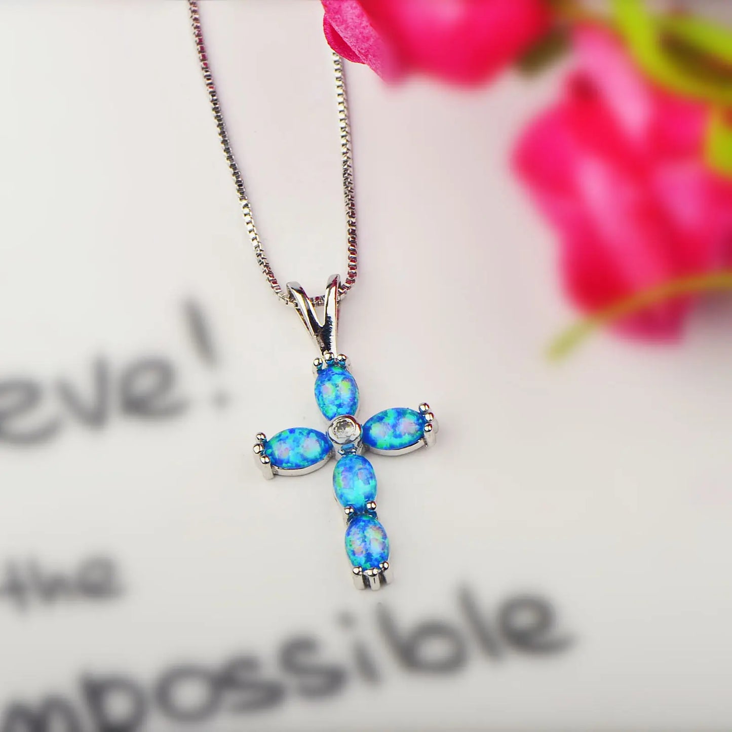 Aobao Cross Pendant Opal Necklace Jewelry Wholesale Inlaid with Opalv