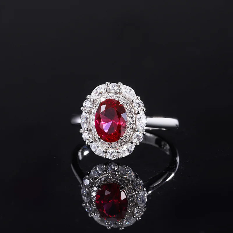 Gemfiori Fashionable Luxury Jewelry Pigeon Blood Red Oval Zircon Earrings Necklace Ring Minimalist New Set