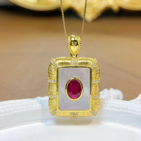 Gioiellieri Natural Ruby Pendant 925 Sterling Silver Gold Plated Setting High Quality Precious Red Gemstone Fashion Jewelry Gift