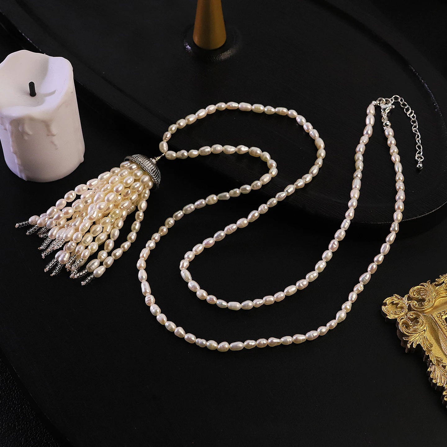 Natural Freshwater Pearl Tassel Necklace for Women Daily Party Wedding Dainty Bridal Necklace Korean Style Fashion Jewelry