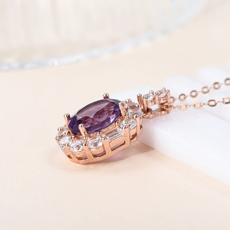 Gioiellieri Custom Women's Small Pendant 925 Silver Rhodium Plated Waterdrop Purple Natural Stone Amethyst Necklace Claw Setting for