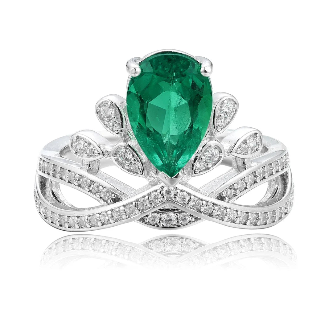 Gemfiori Lab Grown Gemstone Ring 925 Sterling Silver Emerald Ring Birthstone Rings for Mothers Valentines Thanksgiving Day Size 5-10