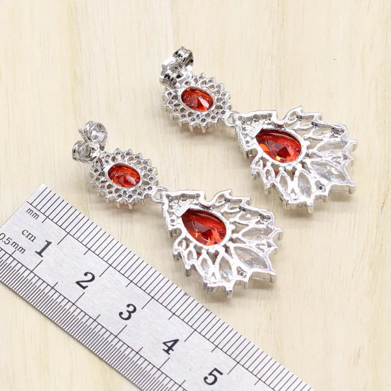 XOTICA Dubai Bridal Accessories Women's Wedding Jewelry Set Water Drop Zirconia Earring Pendant Bracelet Ring Gift Set for Parties