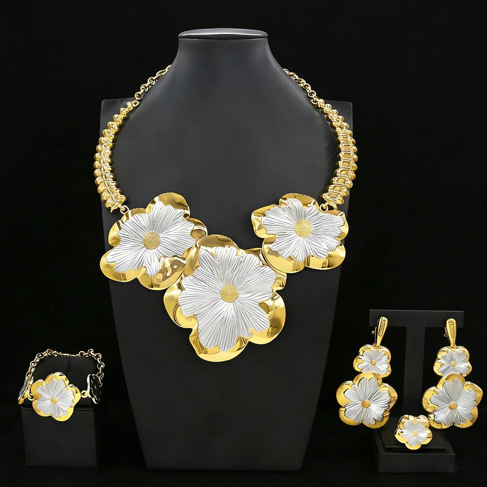 Italian Jewelry Set Alloy Brazilian Jewelry Sets Wedding Party Pendant Spiral Necklace Bracelet Ring Earrings Jewelry Set X00119