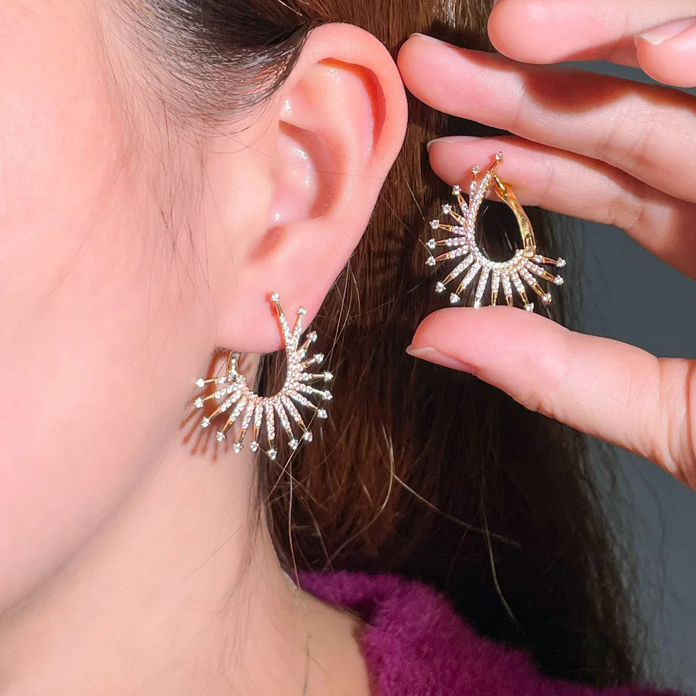 S&S CZ Firework Blossom Big Hoop Earrings – Multicolour & White – 18K Gold Plated – Collection