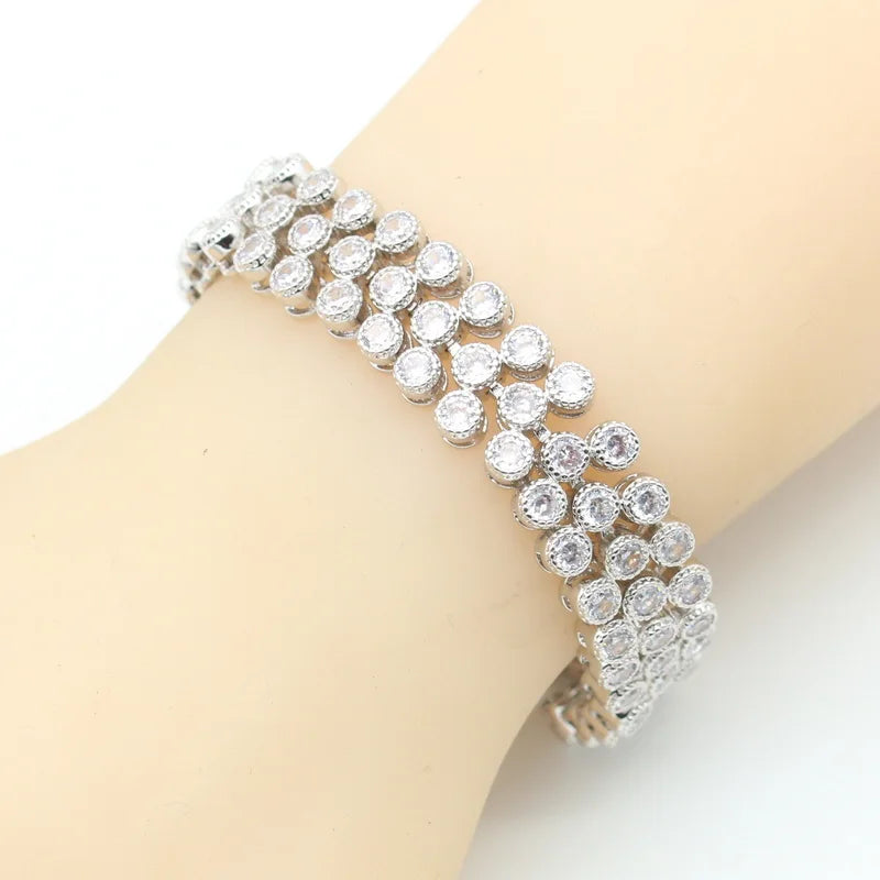 XOTICA Luxury 925 Sterling Silver Set Classic Wedding Design Bracelet Earrings Necklace Ring Zircon Valentine's Day Gift for Women