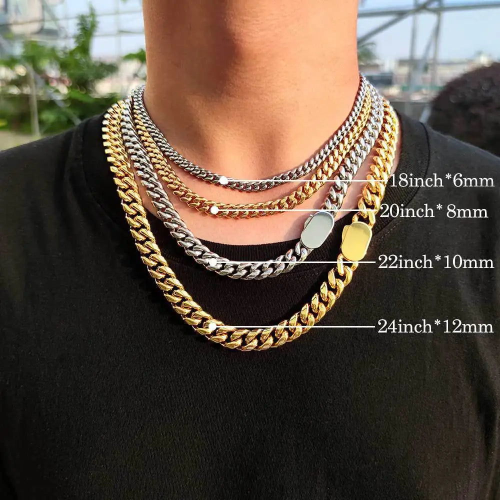 BiG-BOSS HipHop Jewelry 316L 18k Gold Plated Stainless Steel Gift Necklace for Men Cuban Link Chain Party