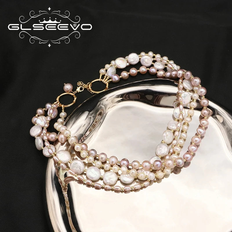Natural Baroque Pearl Multilayer Beaded Necklace Fashion Luxury Vintage Women'S Party Fine Jewelry Necklace