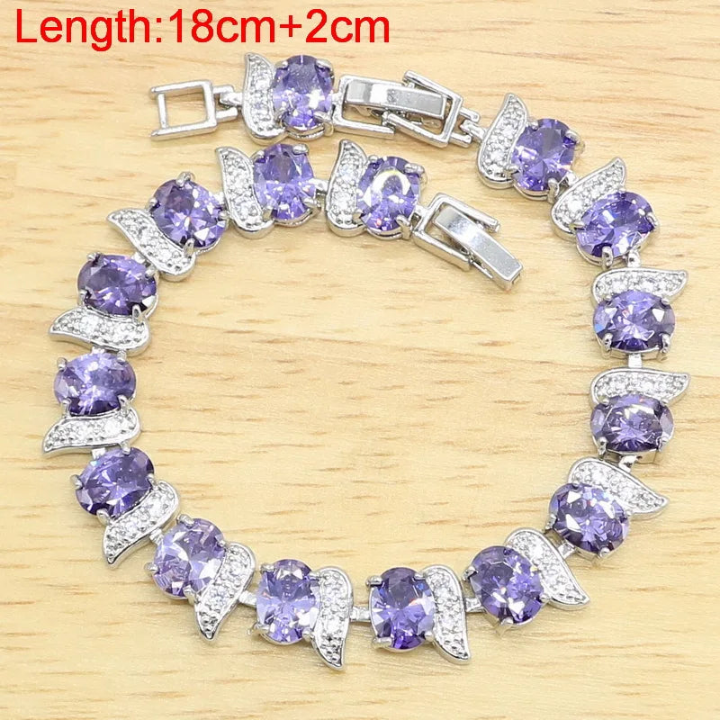 XOTICA 925 Silver Jewelry Set for Women Wedding Amethyst Bracelet Necklace Pendant Birthday Gift for Engagement Party