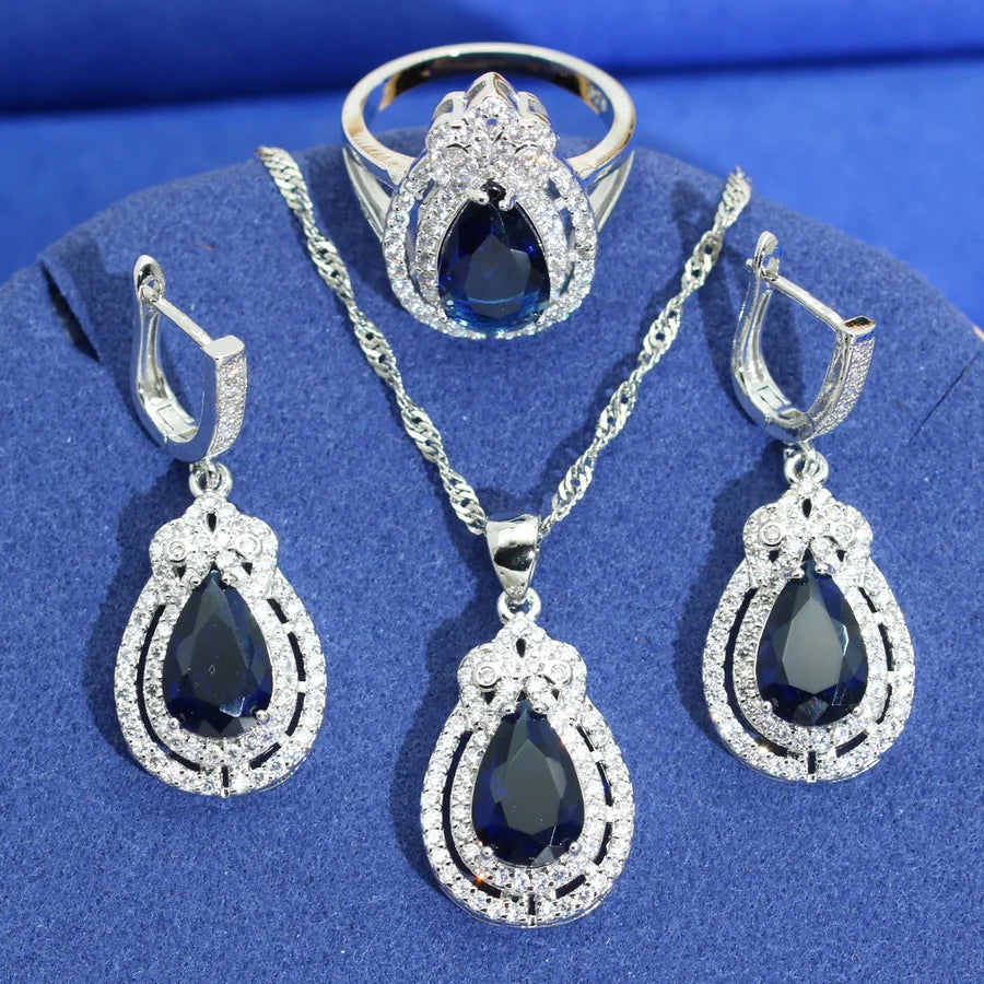 XOTICA Luxurious 925 Sterling Silver Jewelry Set for Women Green Zircon Earrings Necklace Pendant Ring for Weddings Dating Gifts