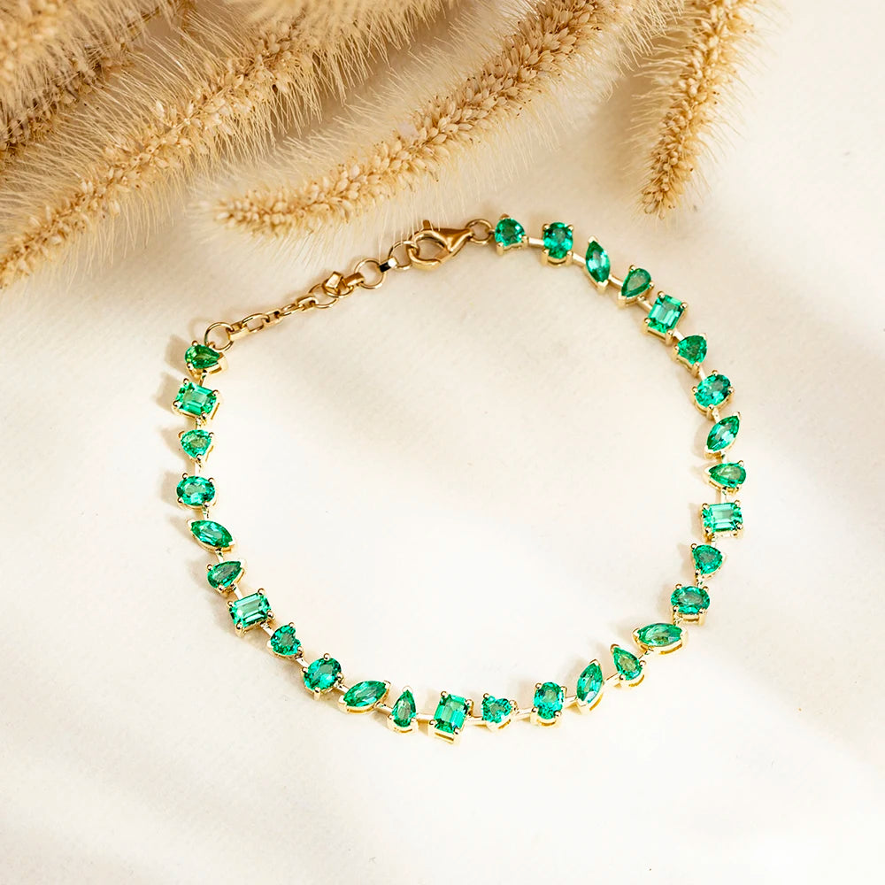 MSB-625 Custom Jewelry Fashion Bracelets 18k Gold Fancy Cut Lab Grown Emerald Bracelet