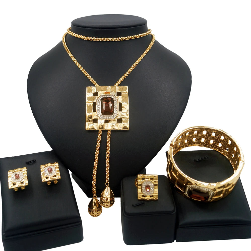 Zhuerrui Hot Selling Valentine's Day Gift Italian Gold Jewelry Necklace Big Leaf Earrings Pendant Chain Jewelry Set HA0021