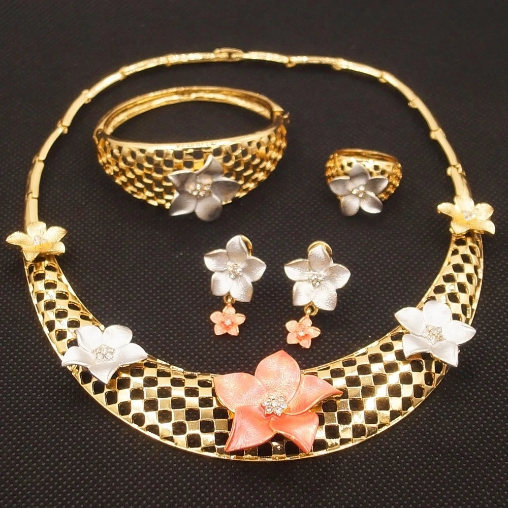 Zhuerrui Simple 24K Gold Plated Jewelry Sets Red Big Bead Necklace Bracelet Jewelry Set Latest Woman Party Gifts HN21030214