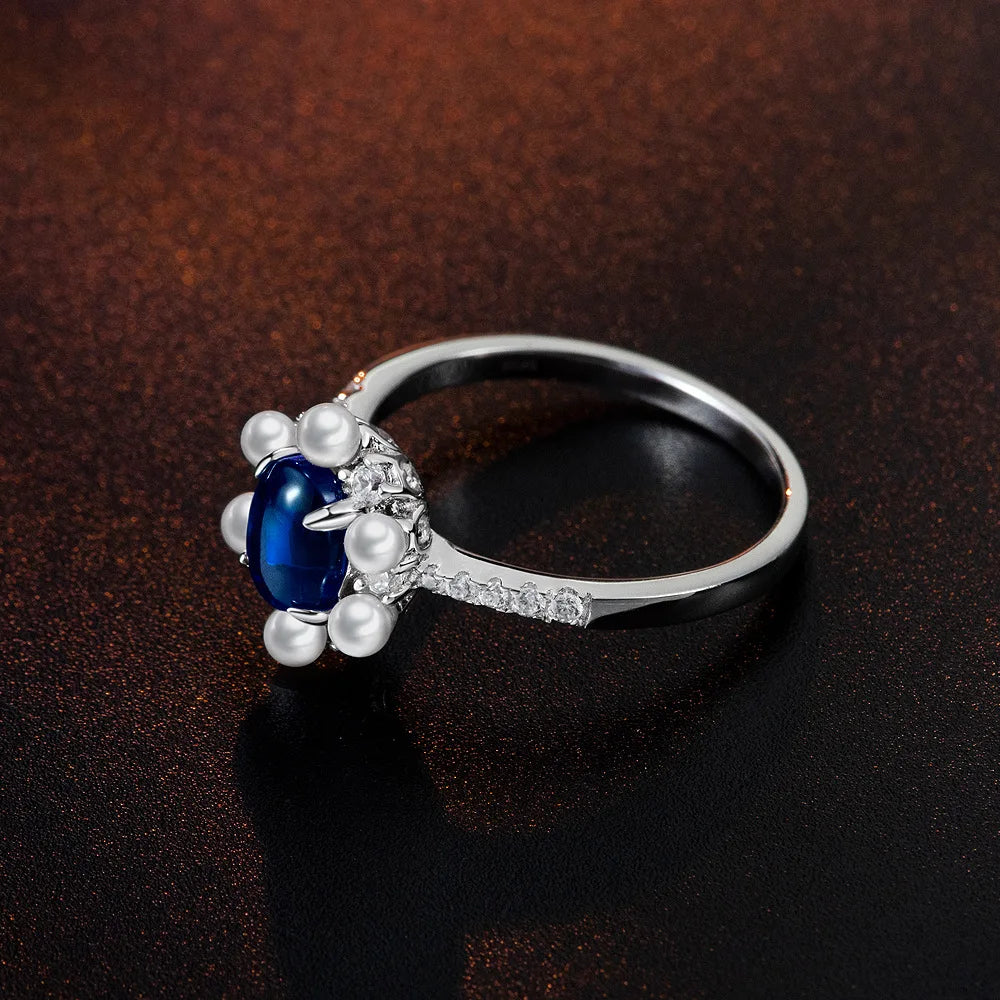 SILVERELLI 925 Silver 1ct Egg-Shaped Lab Grown Sapphire Ring | Red & Blue | Sizes 4–11