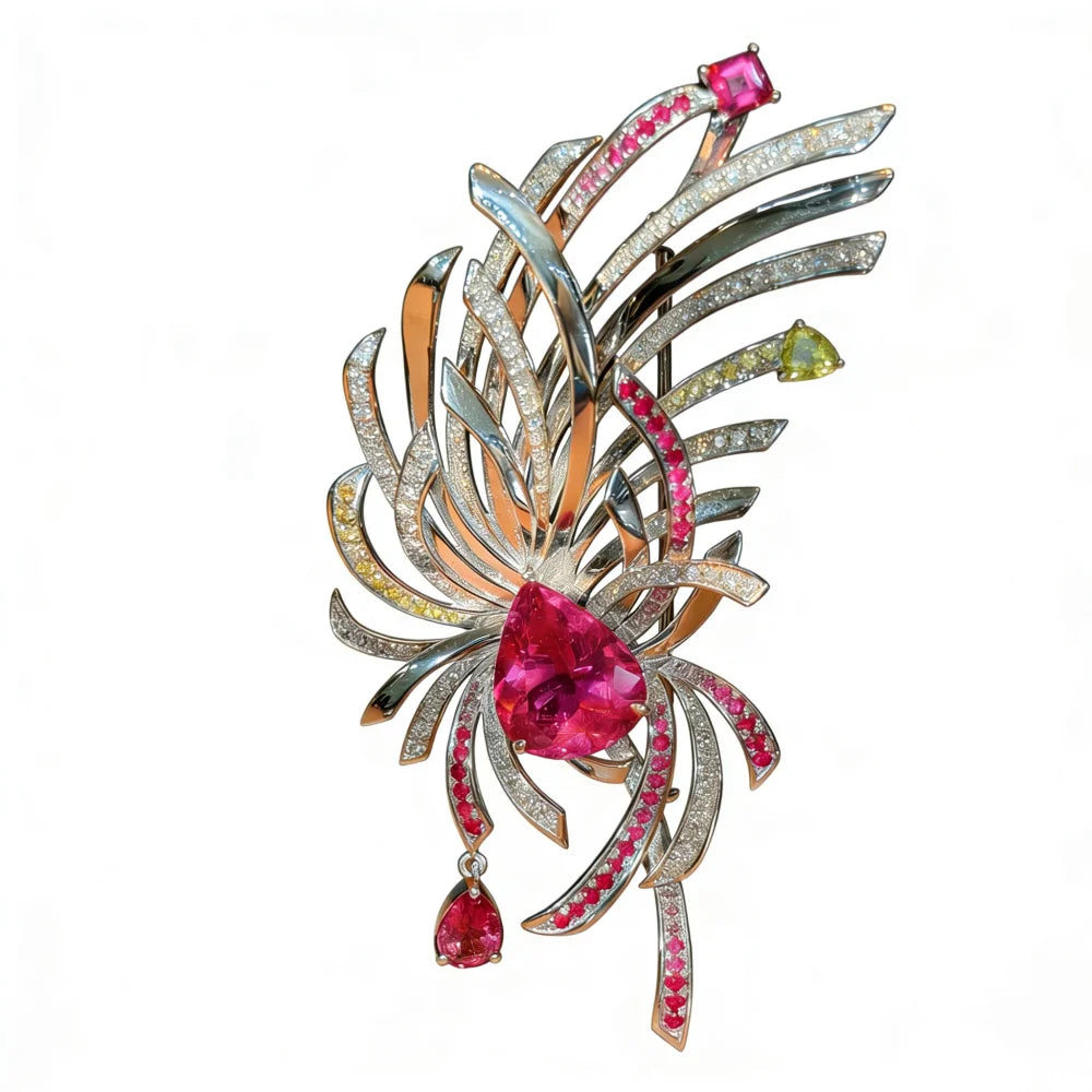 DIY Multi-Wear Luxury 18K Natural Tourmaline Brilliant Cut Diamond Brooch Colored Gemstone Inlay Wedding/Party Women's Gifts