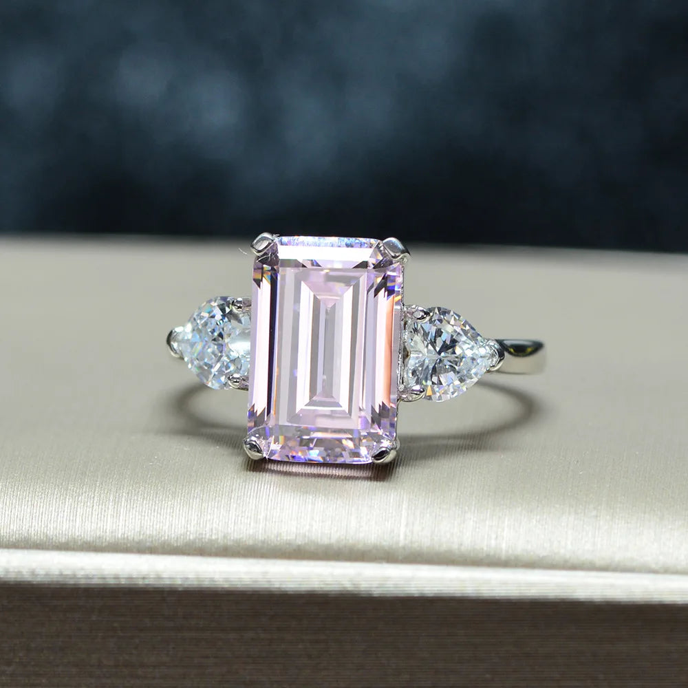 MuShan Jewelry Factory Simulated Gemstone Ring Emerald Cut 5ct12*8 Niche Design Cube Sugar Diamond Ring for Women