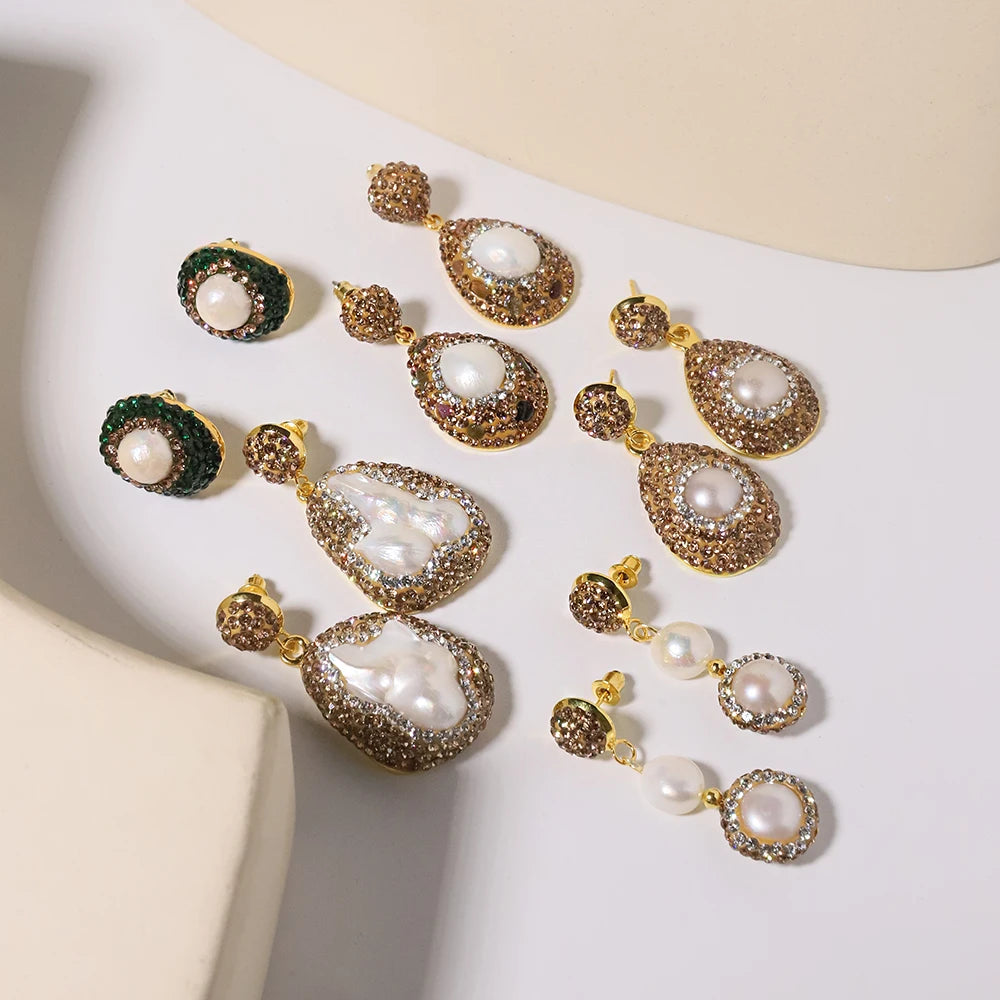 GLSEEVO Natural Freshwater Baroque Bordered Earrings Korean Style Women Luxury Jewelry Fashion Ladies and Girls Gift