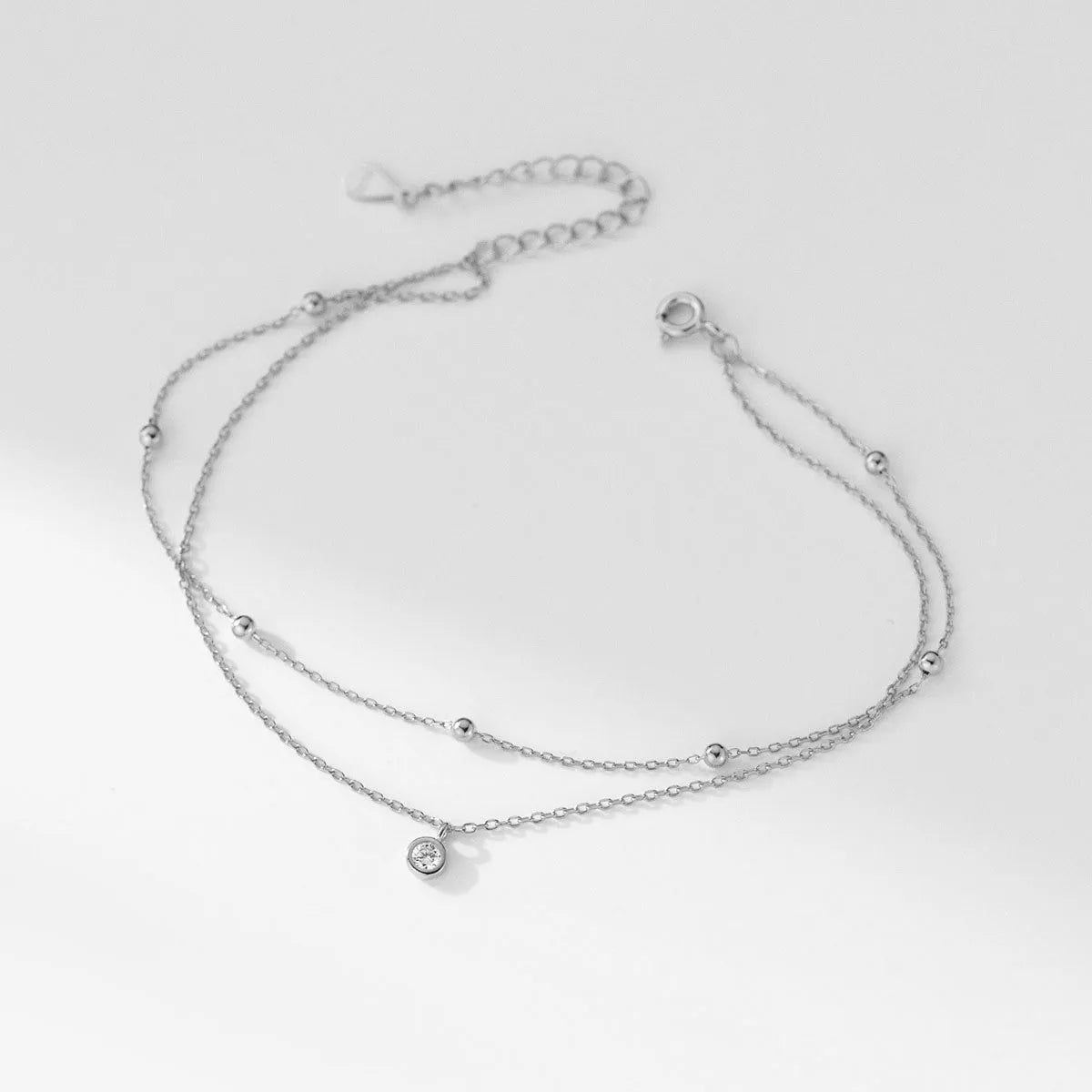 VEWANT Gold Plated Sterling Silver 925 Bohemian Zircon Ball Beaded Station Chain Anklets Adjustable for Women