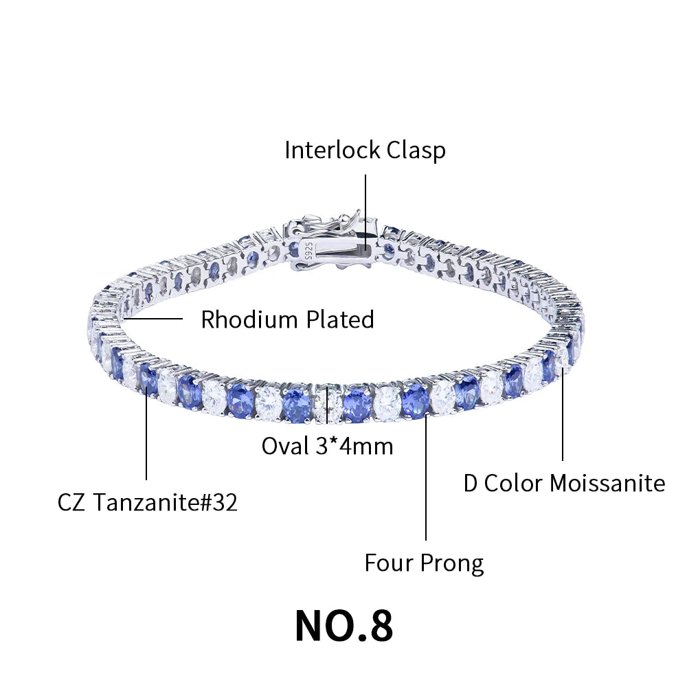 ArtistA Blue pink Black Green Women Fine Jewelry Gra 925 Sterling Silver Vvs Color Moissanite Diamond Tennis Chain Bracelet & Bangles