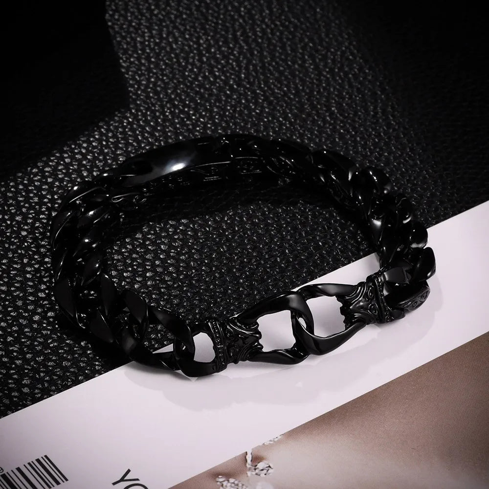 REBEL Polished Curb Link Stainless Steel Bracelet