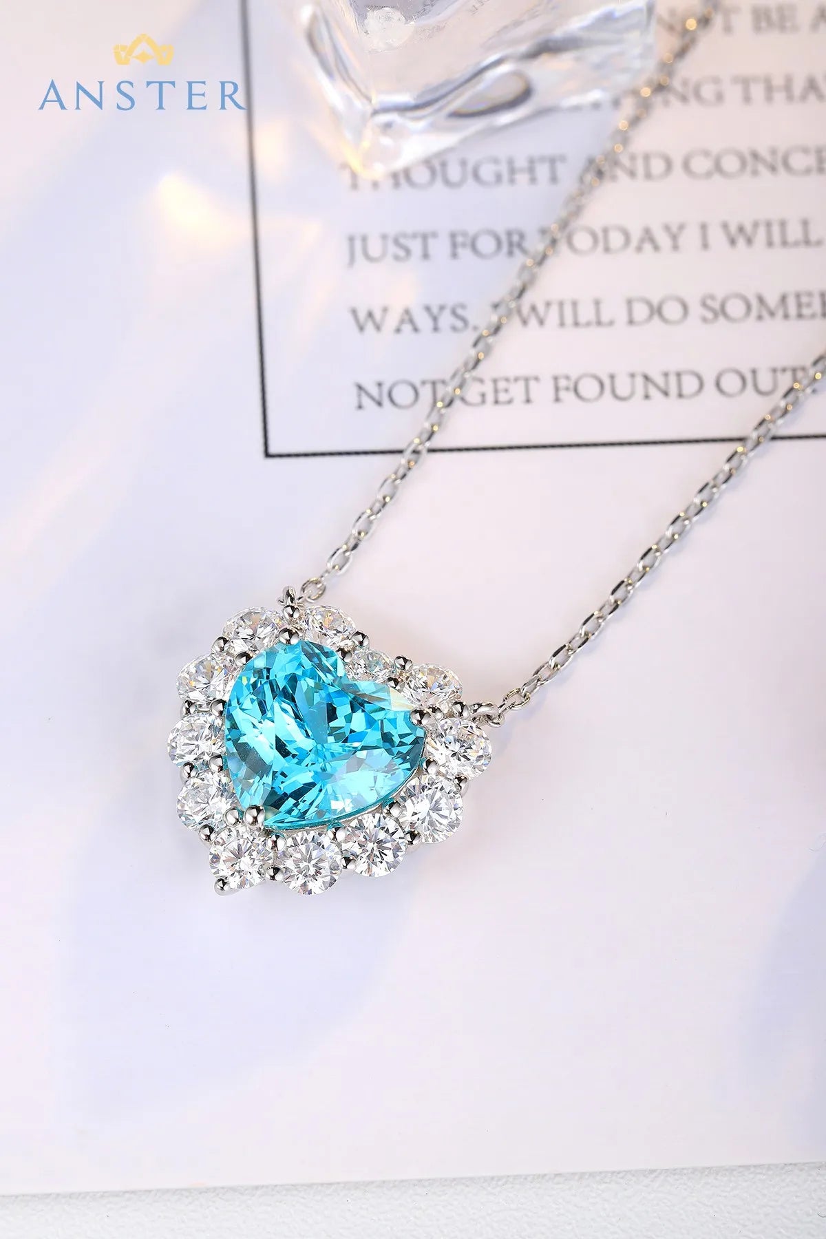 Gemfiori ANSTER Lab Grown Heart Cut Paraiba Necklace for Women 925 Sterling Silver Link Chain Pendant Necklace for Gift Party Anniversary