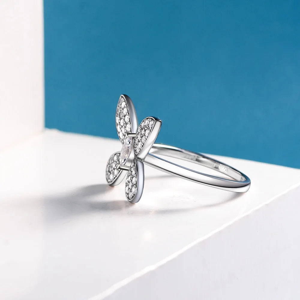 MuShan Jewelry Factory 3*6 Butterfly Series S925 Sterling Silver Ring Luxuriously Set With Diamond Rings