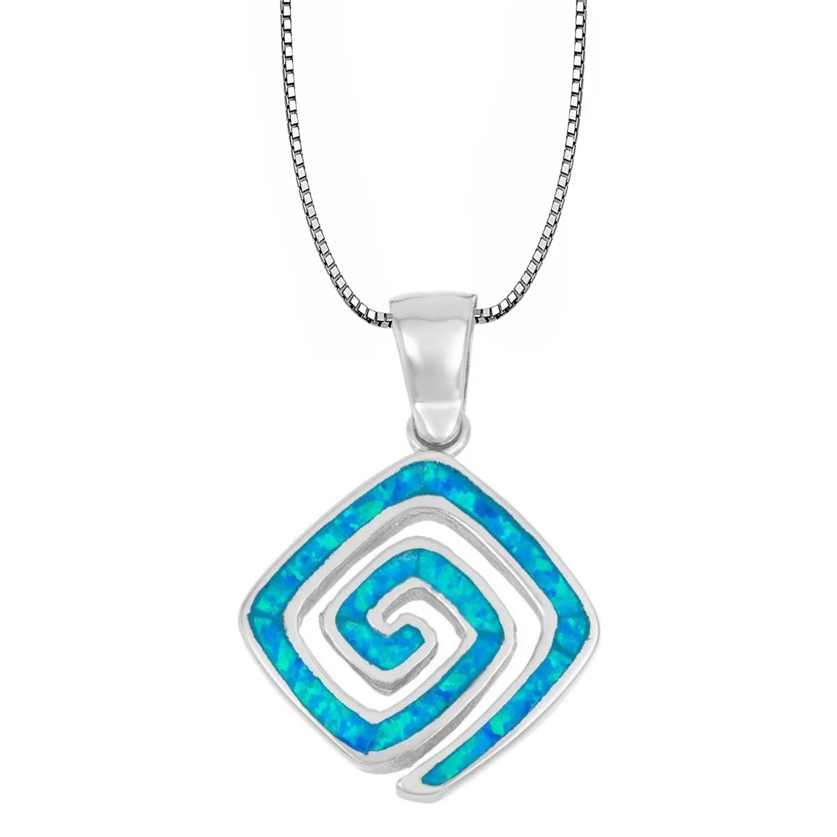Square Spiral Pendant - Blue Opal Inlaid Silver Plated Artistic Jewelry for Women Wholesale