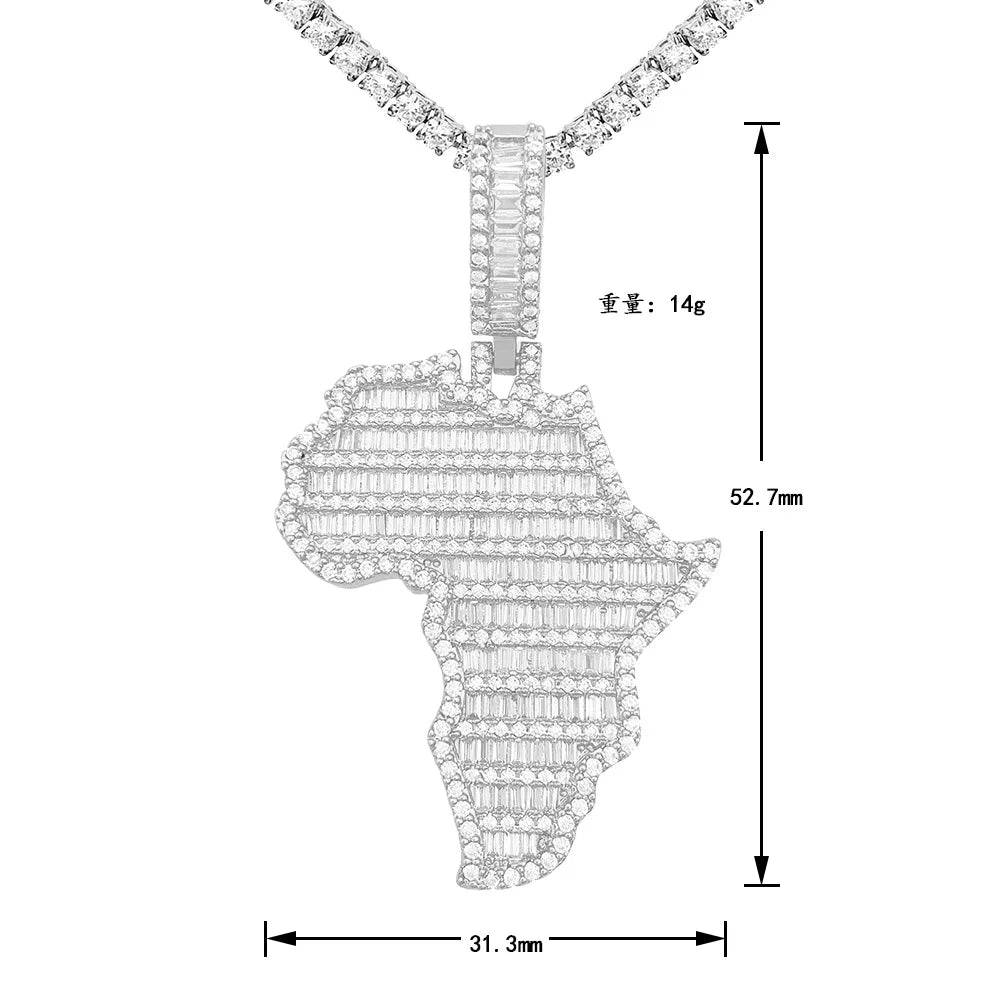 Light Luxury Zircon Brass Hip-Hop Necklace Africa Map Shaped Pendant Gold Plated Necklace