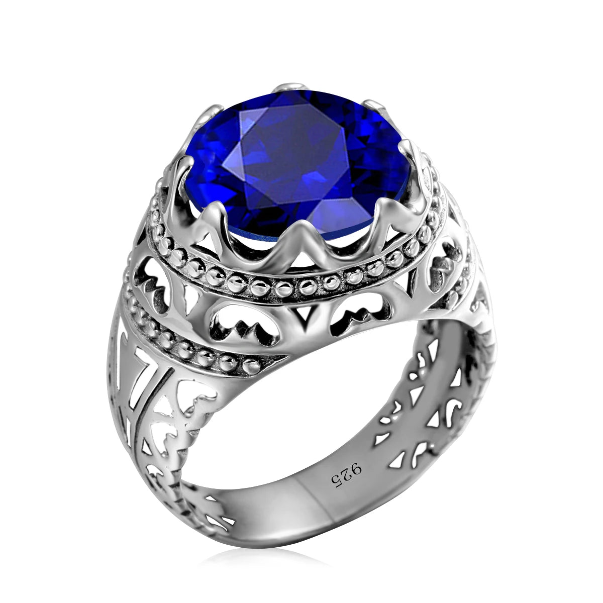 BiG-BOSS Vintage 925 Sterling Silver Men's Emerald Ring Gothic Punk Statement Jewelry Huge Gemstone Finger Rings for Men Custom Gift