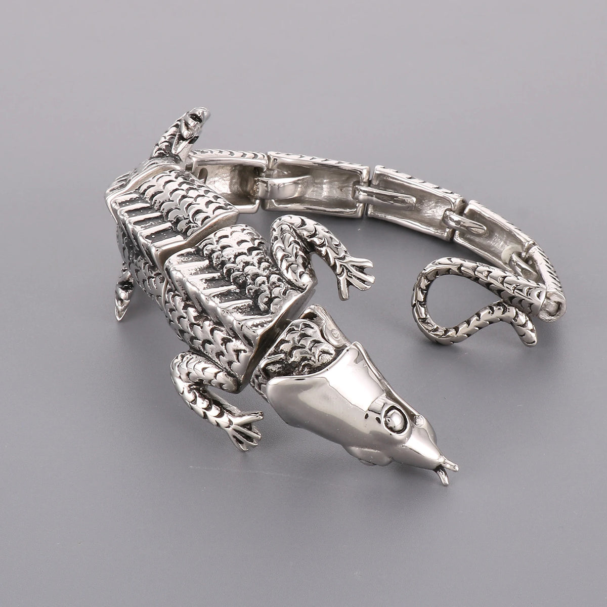 VIKING Mens Punk Centipede & Lizard Links Bracelet – Silver Stainless Steel