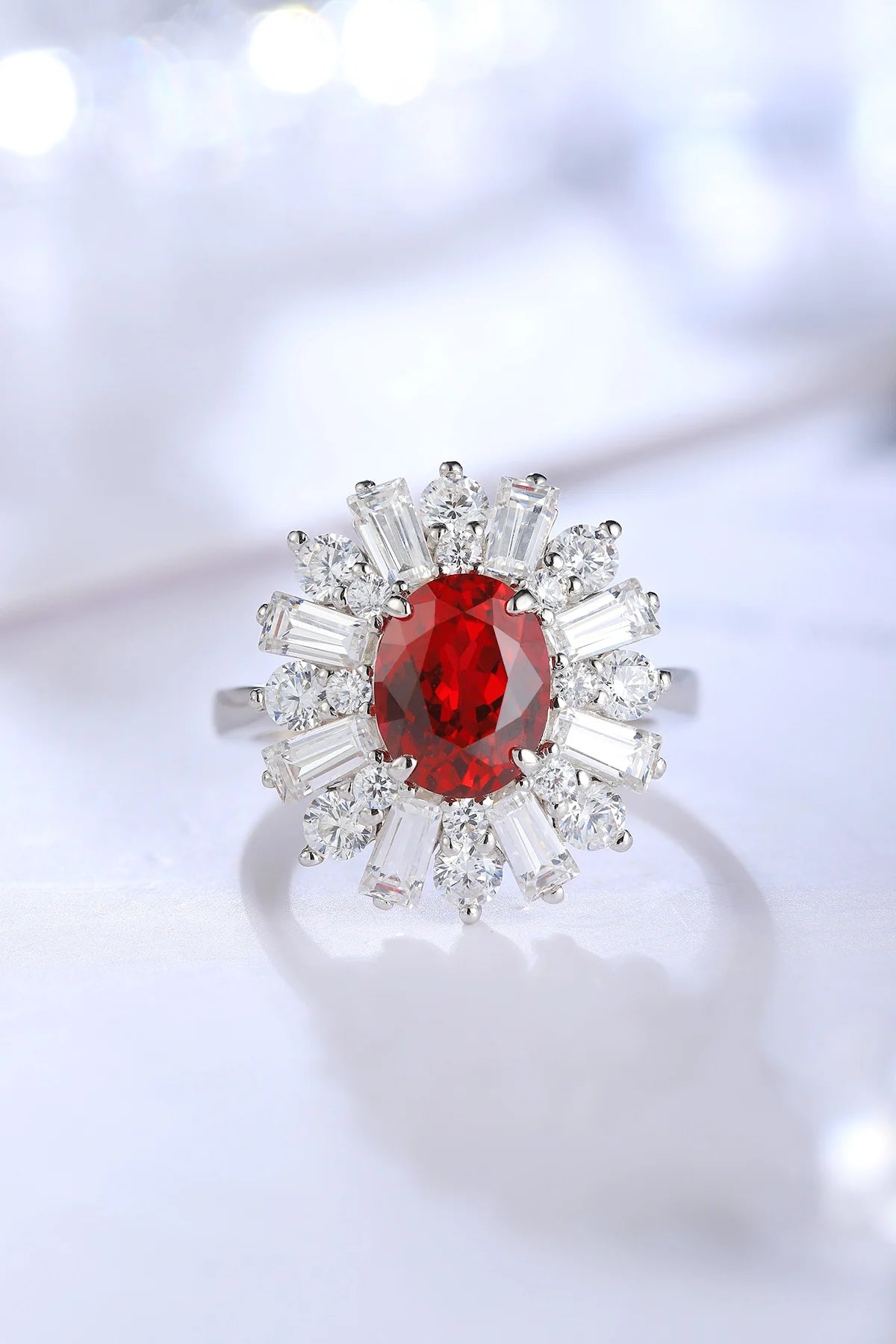 Gemfiori Anster Lab Created Ruby Women Ring S925 Sterling Silver Lab Made Diamonds and Ring