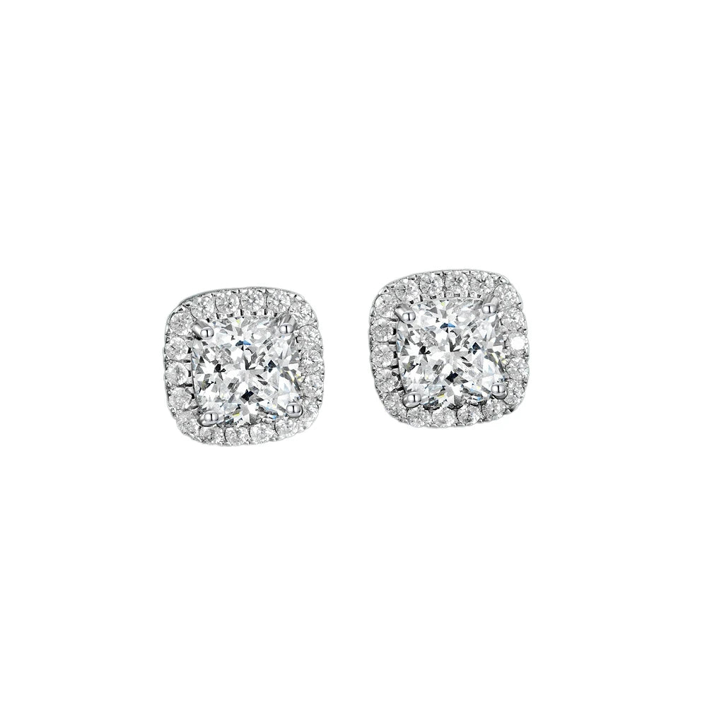 SILVERELLI 1ct Square Diamond Stud Earrings | S925 Sterling Silver | Rhodium Plated | Classic Geometric
