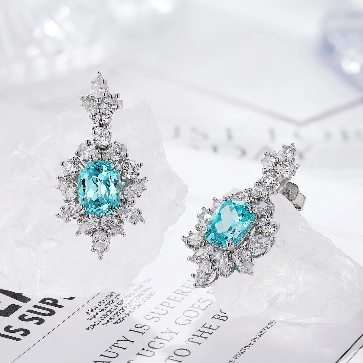 ArtistA Luxury Style Halo Oval Shape S925 Sterling Silver Jewelry Paraiba Gemstone Teardrop Earring