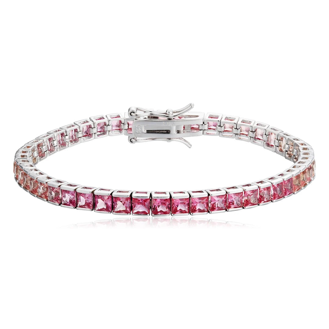 Gemfiori Unisex Rainbow Color Bracelets Silver S925 Tennis Bracelet Chain 3mm Princess Cut Fine Jewelry Party Gift for Her Wedding