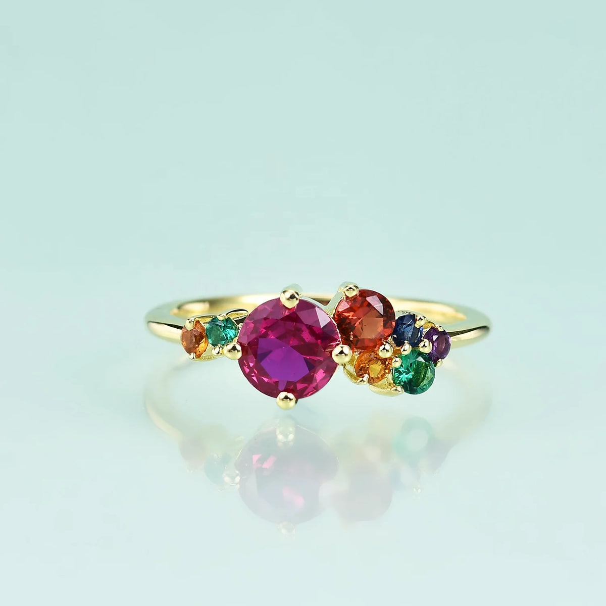 Gemfiori Abiding Delicate Fine Jewelry Rose Gold Plated Pinkish Red Lab Grown Ruby Gemstone 925 Sterling Silver Ring for Women Wedding