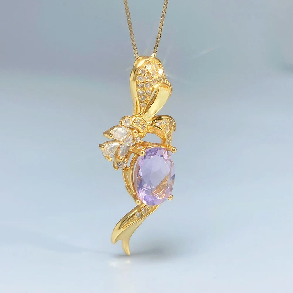 Gioiellieri Natural Lavender Amethyst Pendant with S925 Sterling Silver for Women Genuine Gemstone Fine Jewelry Gift for Anniversary