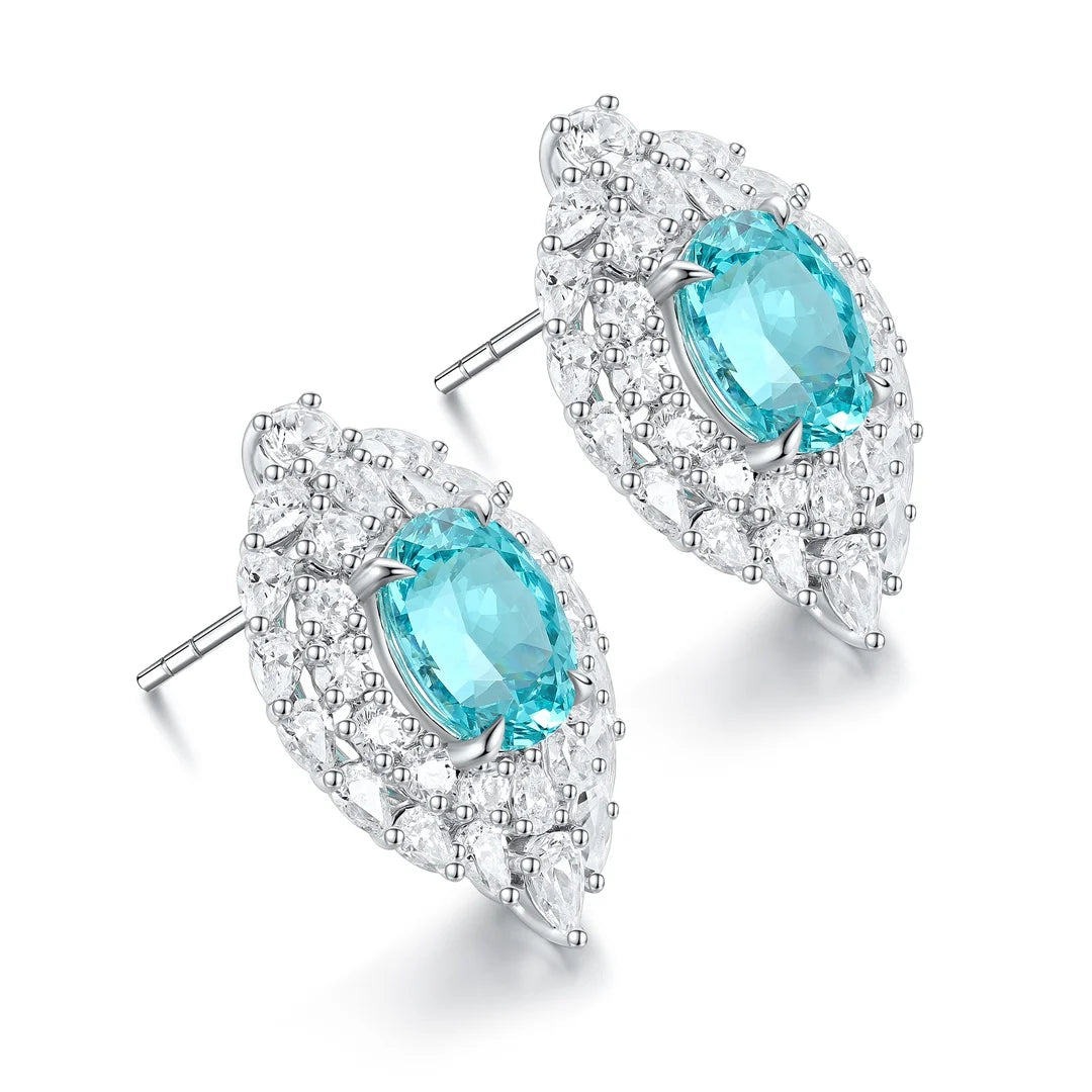 Gemfiori Anster High Quality S925 Lab Grown Paraiba Earring Stud Dainty Gemstone Stud Earrings for Women Daily Wear Gift