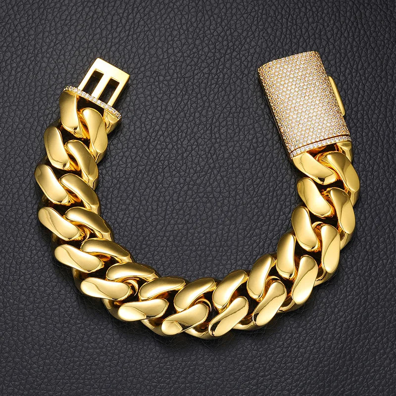 Men's 10mm-22mm Gold Plated Miami Cuban Link Chain Heavy Solid Choker Bracelet Non Tarnish Hip Hop Jewelry for Men