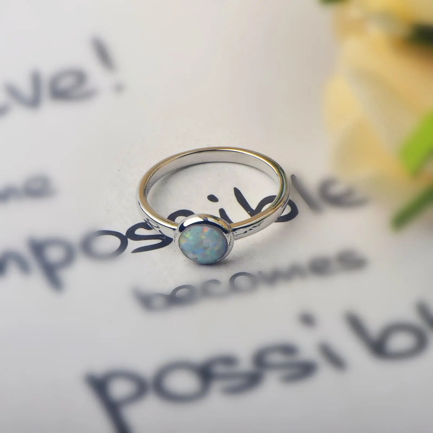 Minimalist Round Opal Solitaire Ring | Iridescent Gem Stainless Steel Band | Dainty Daily Wear Jewelry for Women Trendy Style