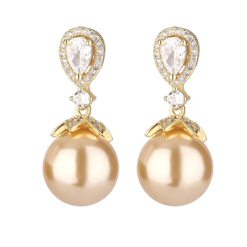 Gemfiori New Chinese Style Light Luxury Pearl Earrings Retro Elegant Micro Inlaid Design Pendant Exquisite Simple Fashion Set