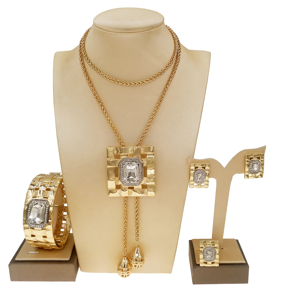 Zhuerrui Luxury Large Zircon Copper Jewelry Set Italian Golden Blue Necklace Set Serpentine Crystal Collar Jewelry Set HA0018