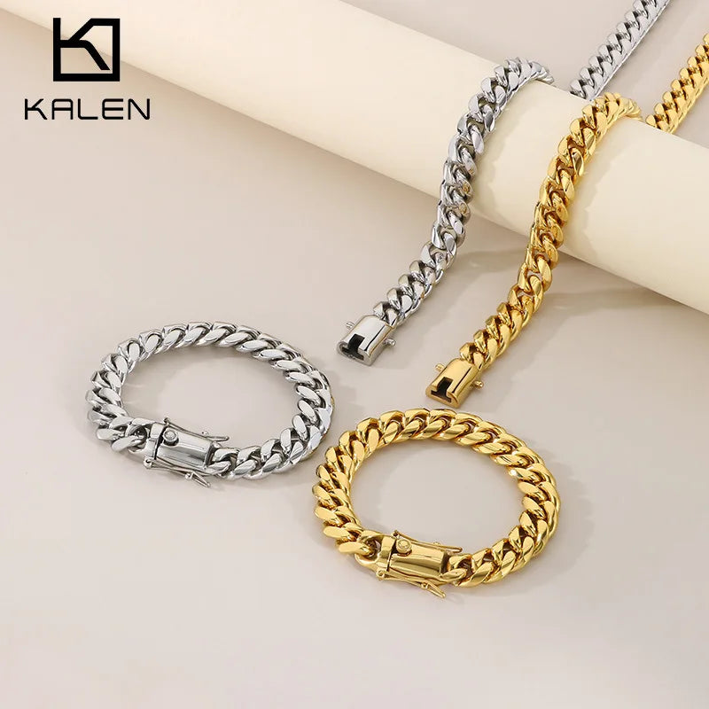 REBEL Hip Hop Cuban Chain Necklace & Bracelet | 12mm Stainless Steel Multi-Size